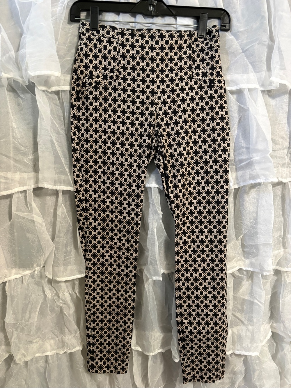 Joe Benbasset Black and Cream Geometric Skinny Pants